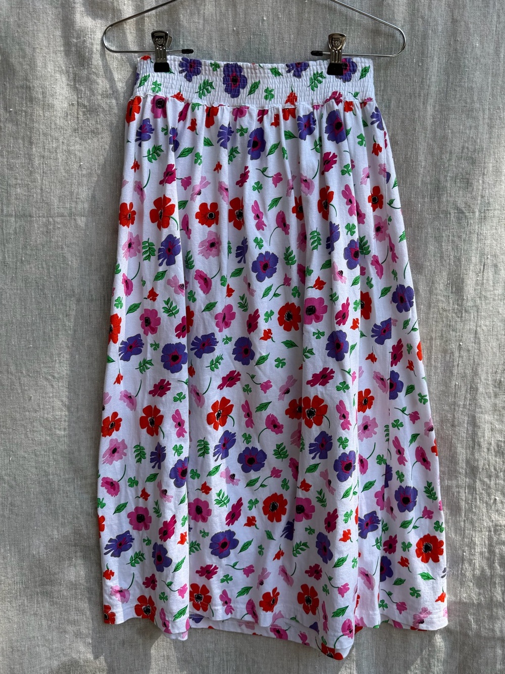 Adrienne Vittadini White Midi Skirt with Red, Purple, Pink & Green Floral Print